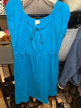 Bright blue Scoop-Neck Tie Front Midi Dress